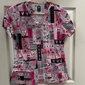 Med Couture Women’s Scrub Top - Pink and Black: Breast Cancer awareness
